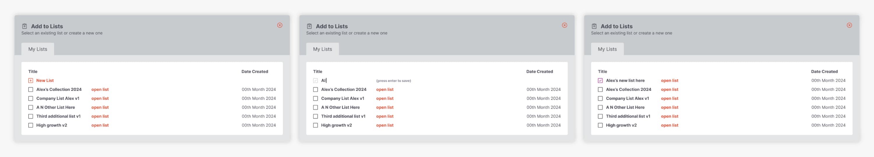 Mosaic interface concept for adding businesses to a saved list